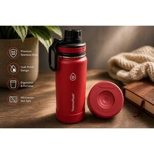 ThermoFlask Red Insulated Stainless Steel Water Bottle 24oz Spout Lid Bumper